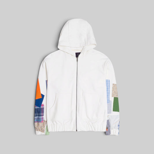 Zip Hoodie with Vintage Patchwork Sleeves - RES IPSA