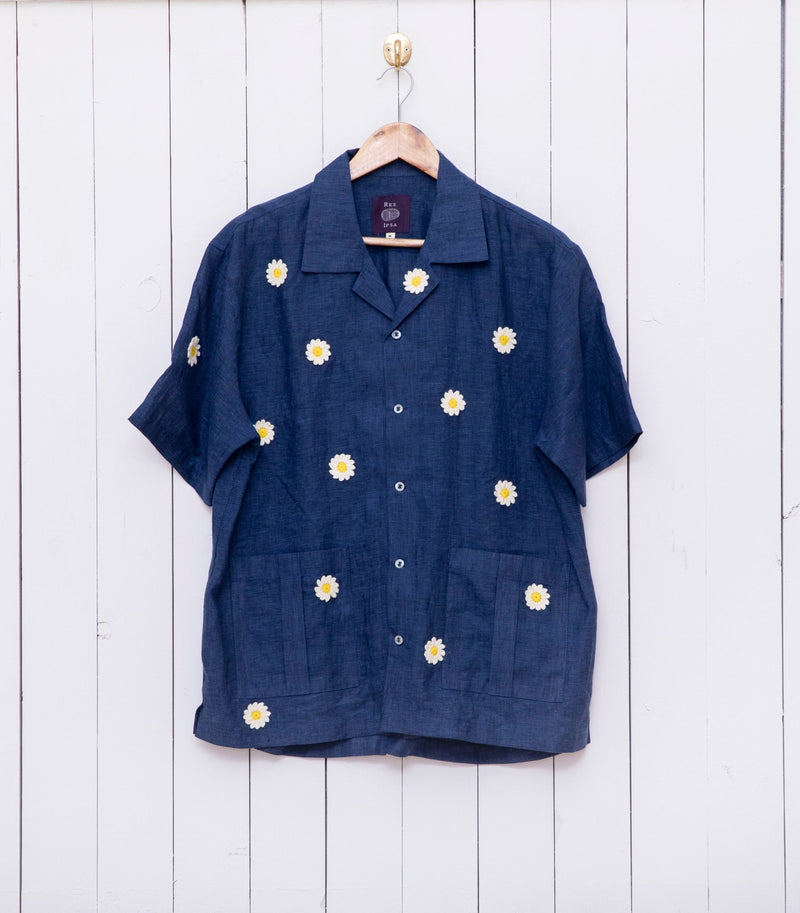Linen Camp Shirt with Crochet Embroidery - RES IPSA