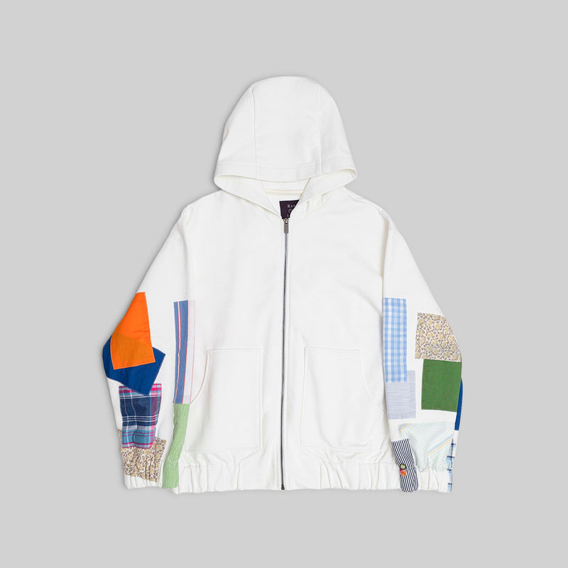 Zip Hoodie with Vintage Patchwork Sleeves - RES IPSA