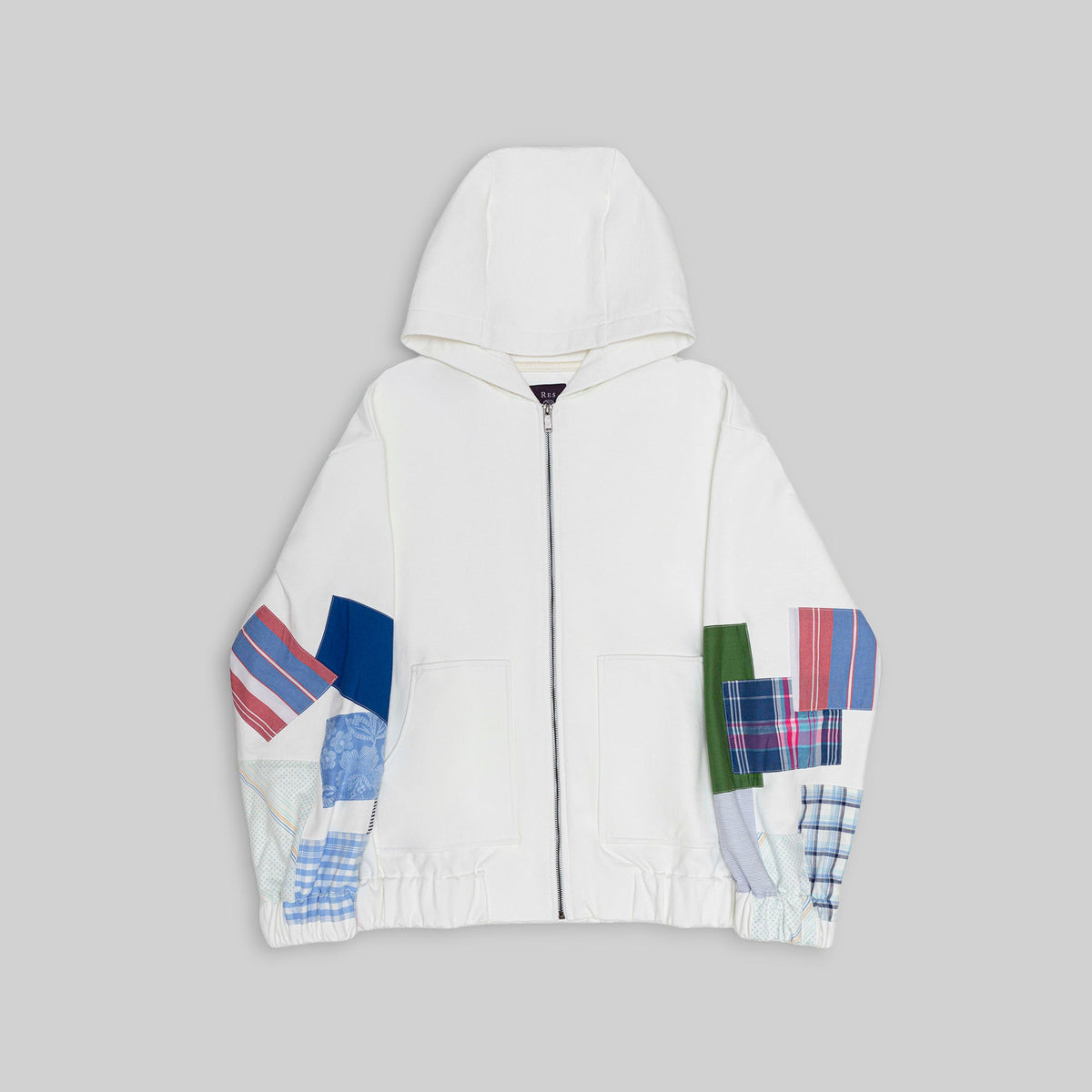 Zip Hoodie with Vintage Patchwork Sleeves - RES IPSA