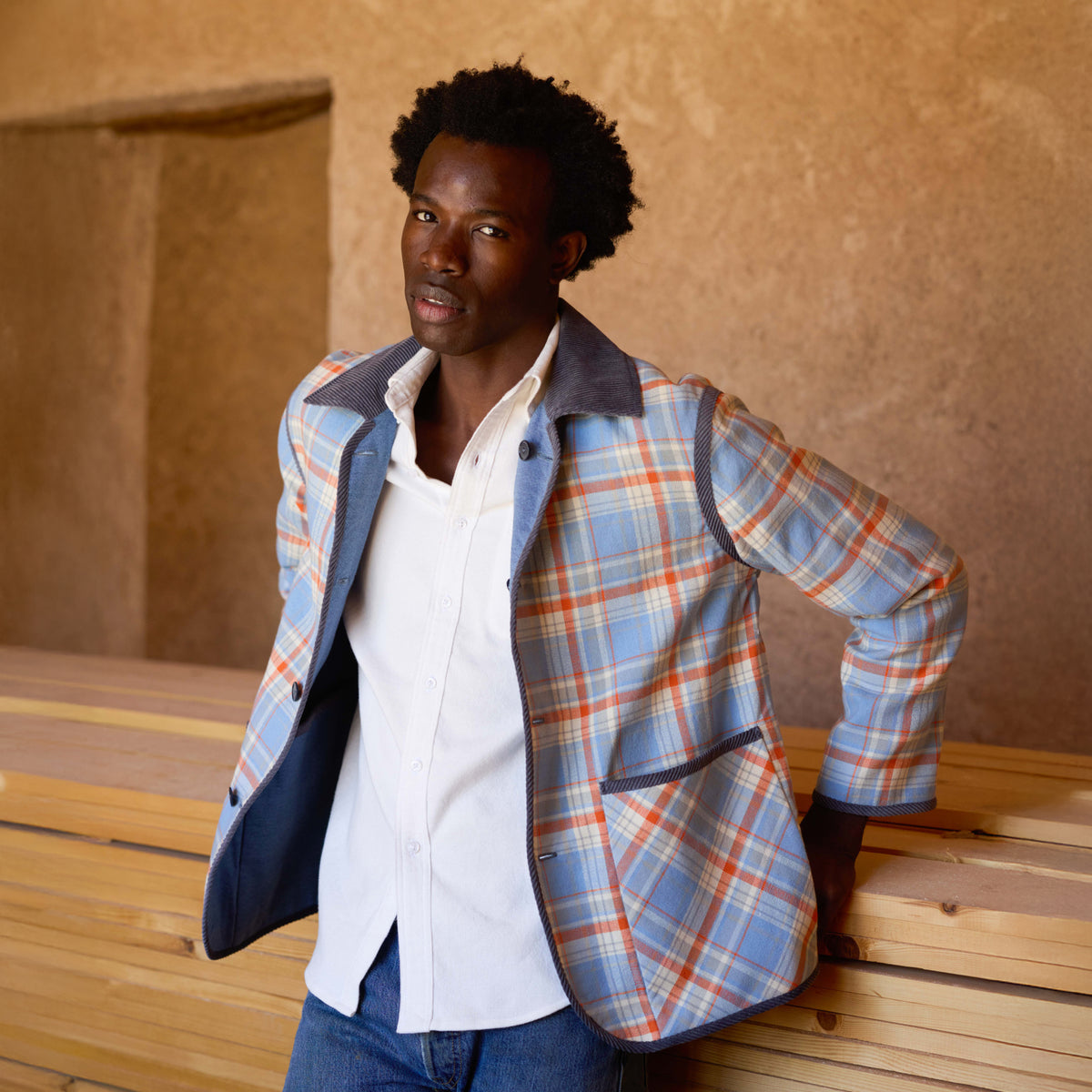 Handwoven Reversible Jacket with Corduroy Trim