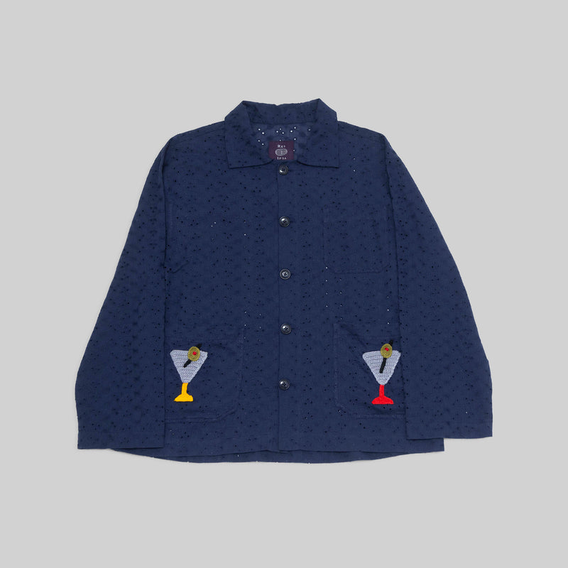 Navy Lace Workshirt with Embroidered Pocket — WHOLESALE