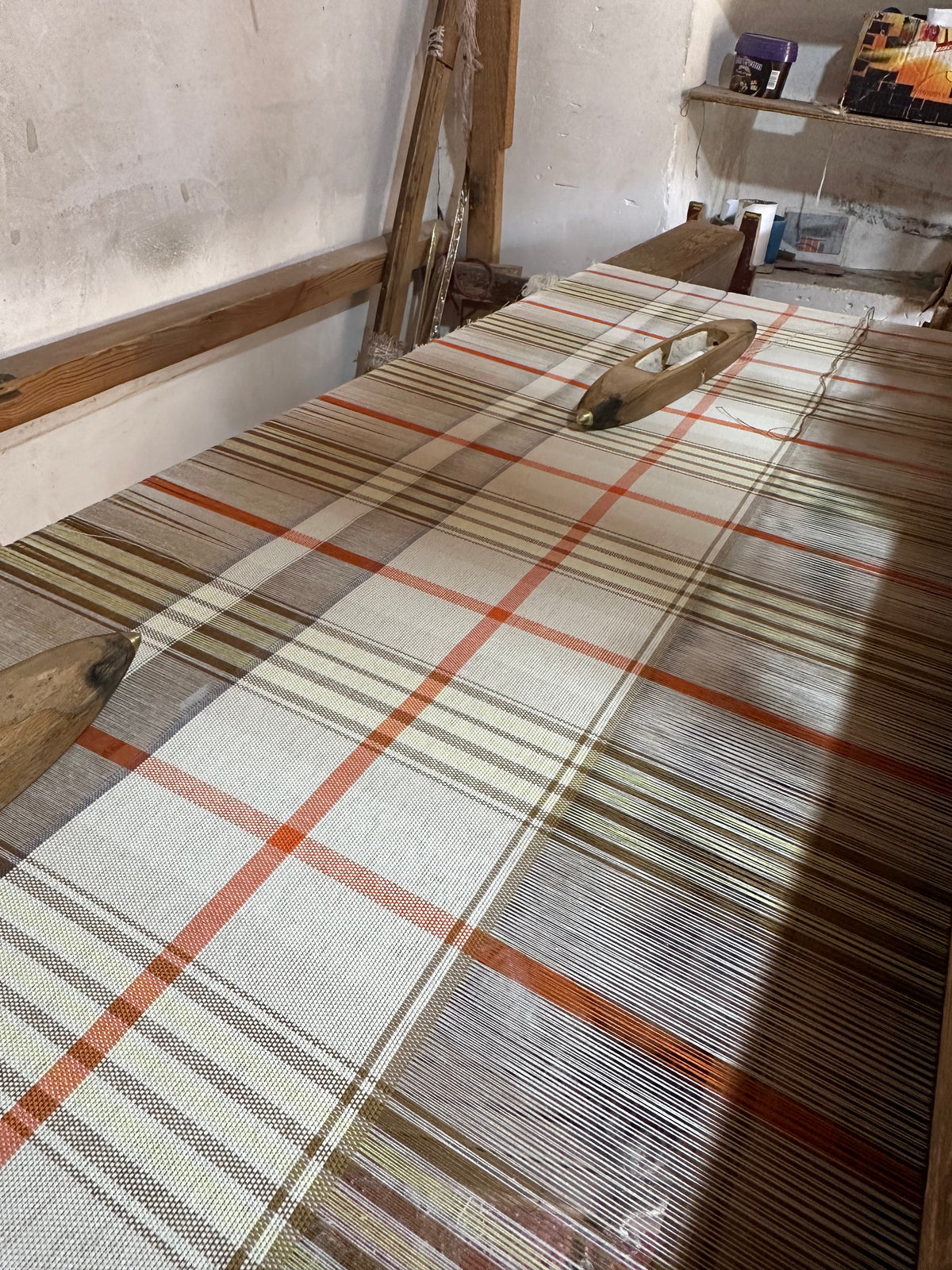 Handwoven Plaid Ecru & Orange Workshirt