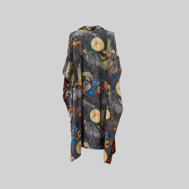 Silk Open Collar Kaftan