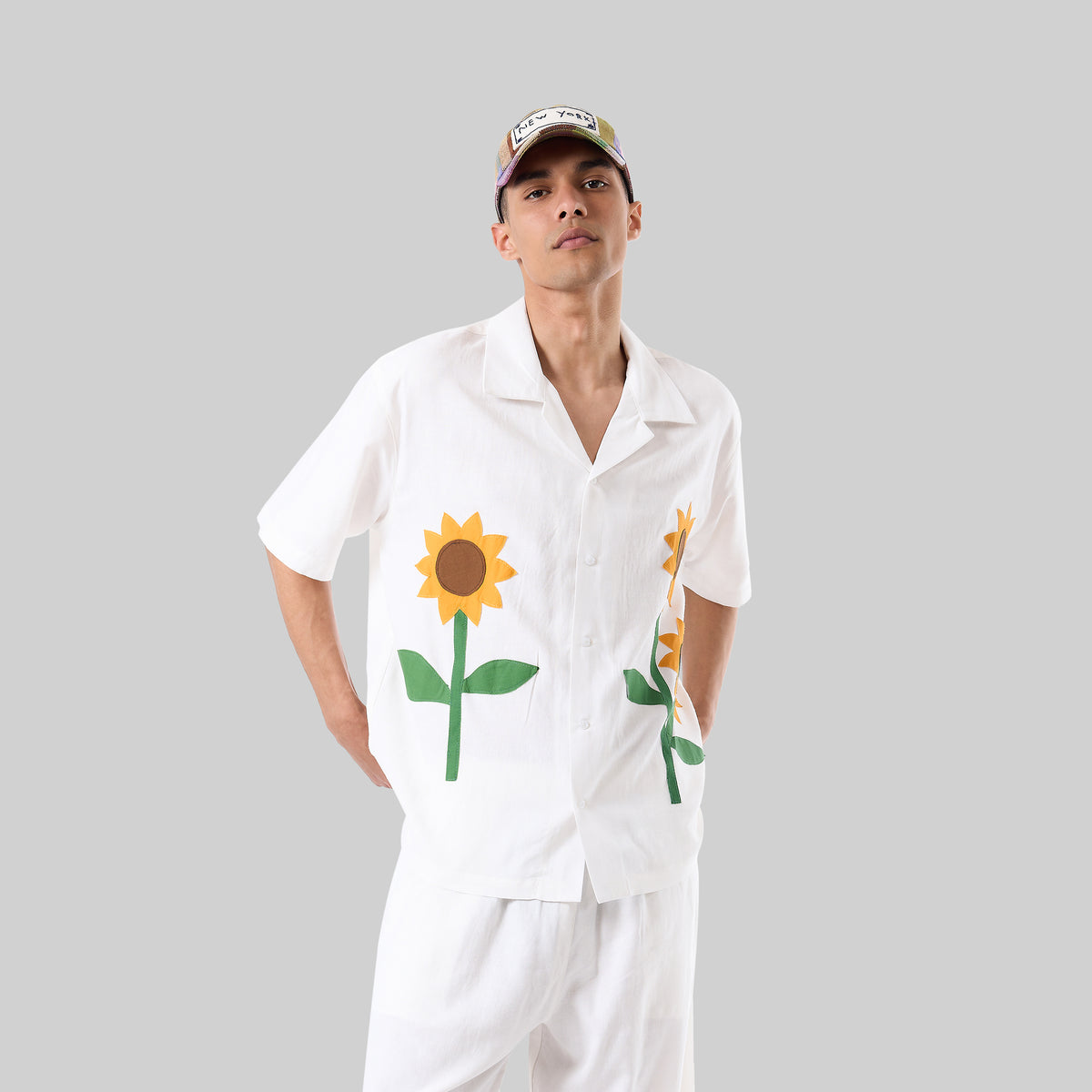 Sunflower Appliqué Camp Shirt