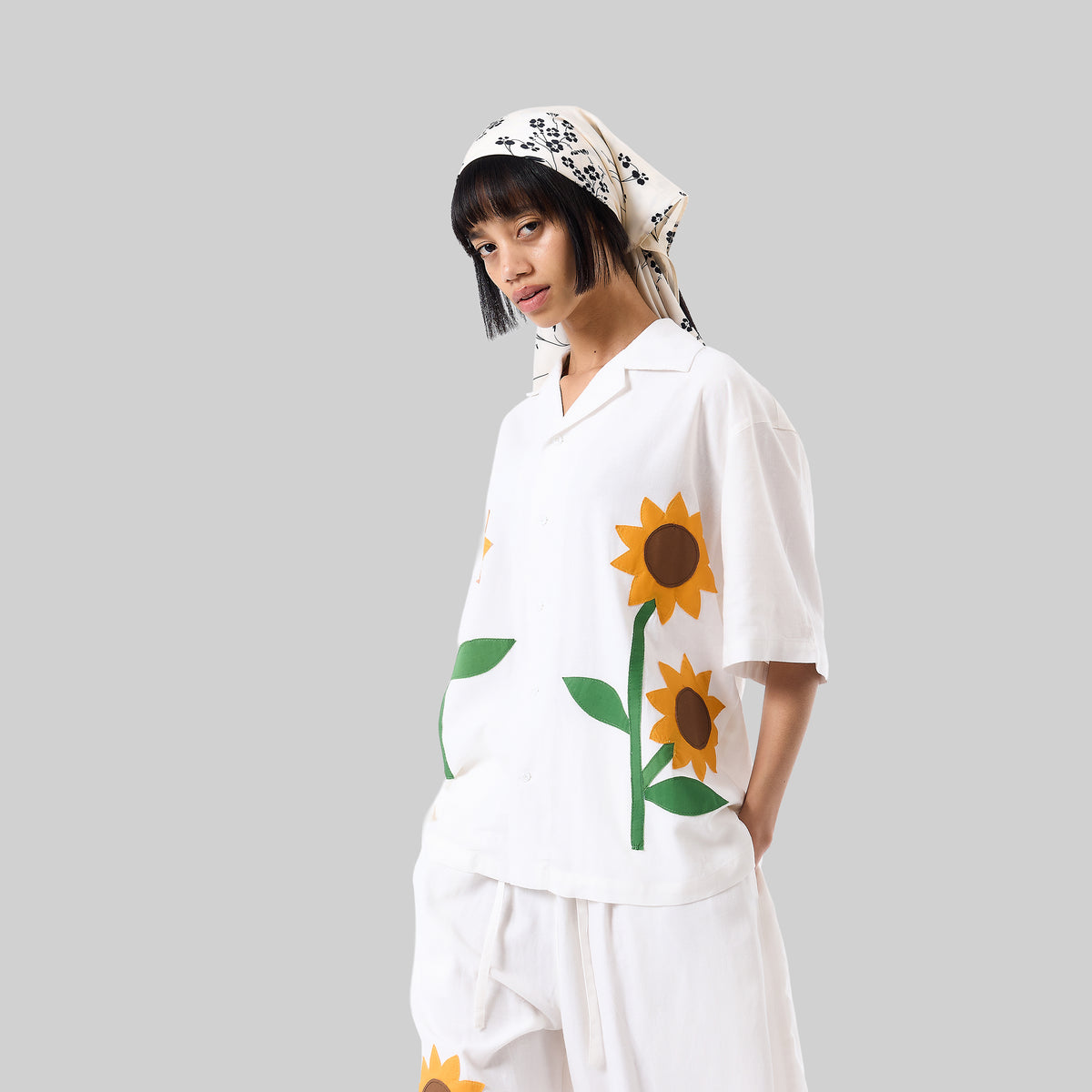 Sunflower Appliqué Camp Shirt
