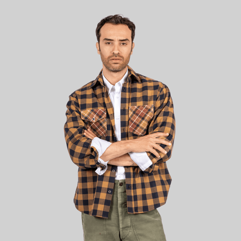 Handwoven Plaid Blue & Brown Shirt - RES IPSA