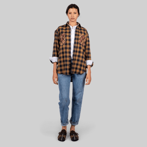 Handwoven Plaid Blue & Brown Shirt - RES IPSA
