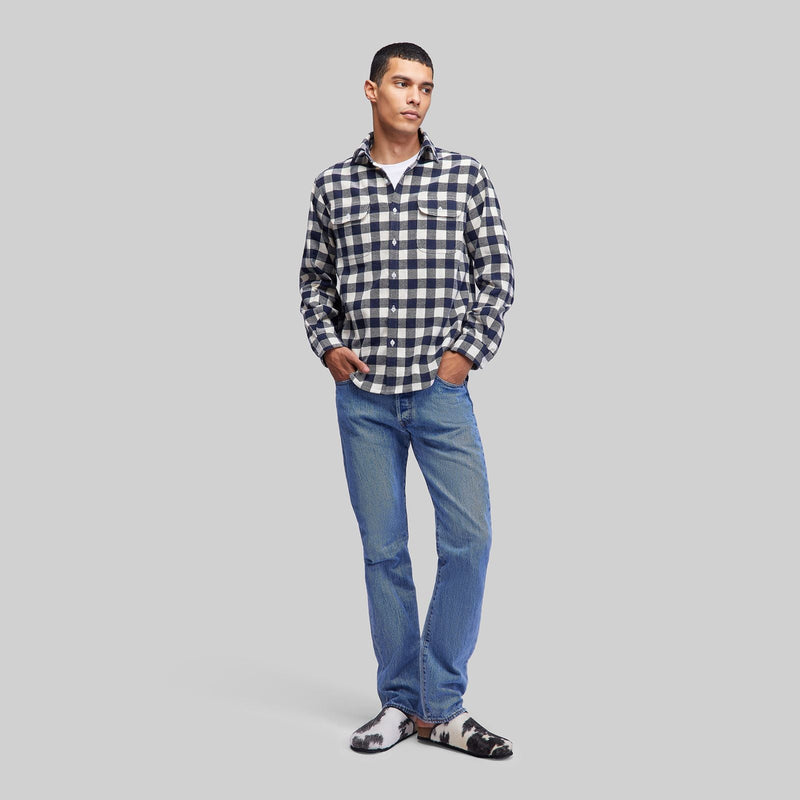 Handwoven Plaid Ecru & Navy Shirt - RES IPSA