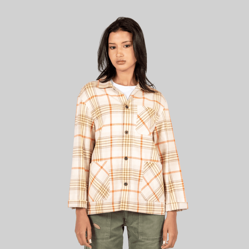 Handwoven Plaid Ecru & Orange Workshirt - RES IPSA