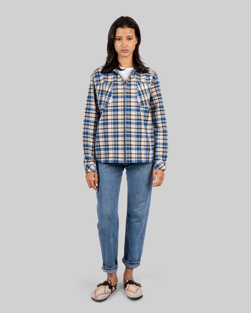 Handwoven Plaid Jacket with Navy Corduroy Collar - RES IPSA
