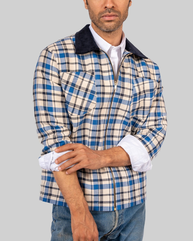 Handwoven Plaid Jacket with Navy Corduroy Collar - RES IPSA