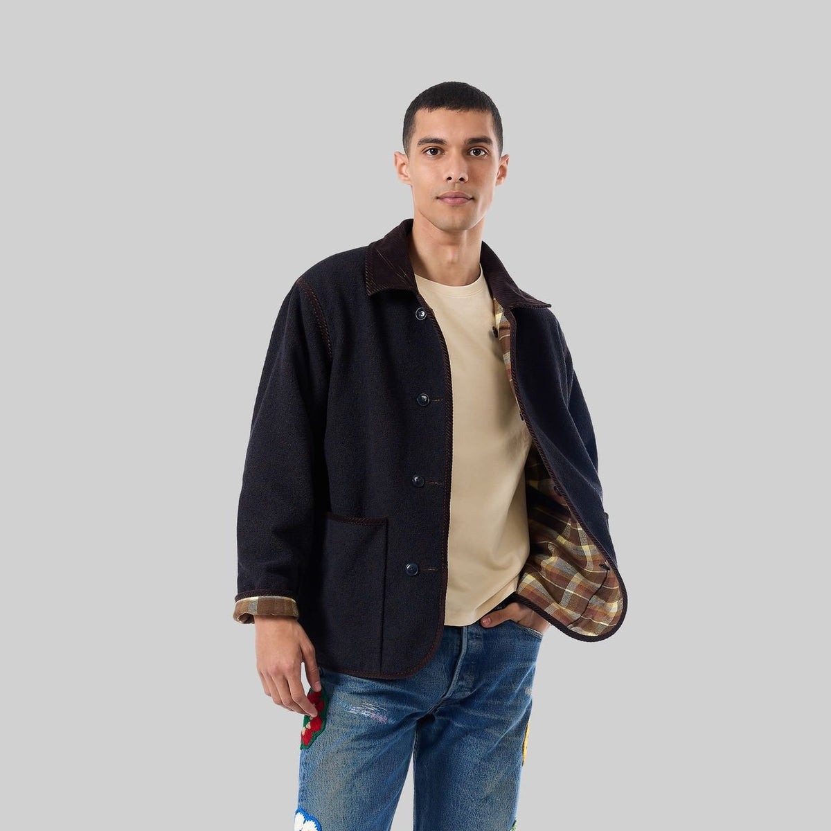 Handwoven Reversible Jacket with Corduroy Trim - RES IPSA