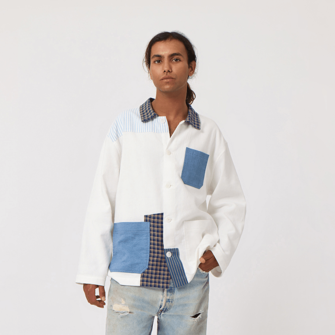 Handwoven White Patchwork Workshirt - RES IPSA