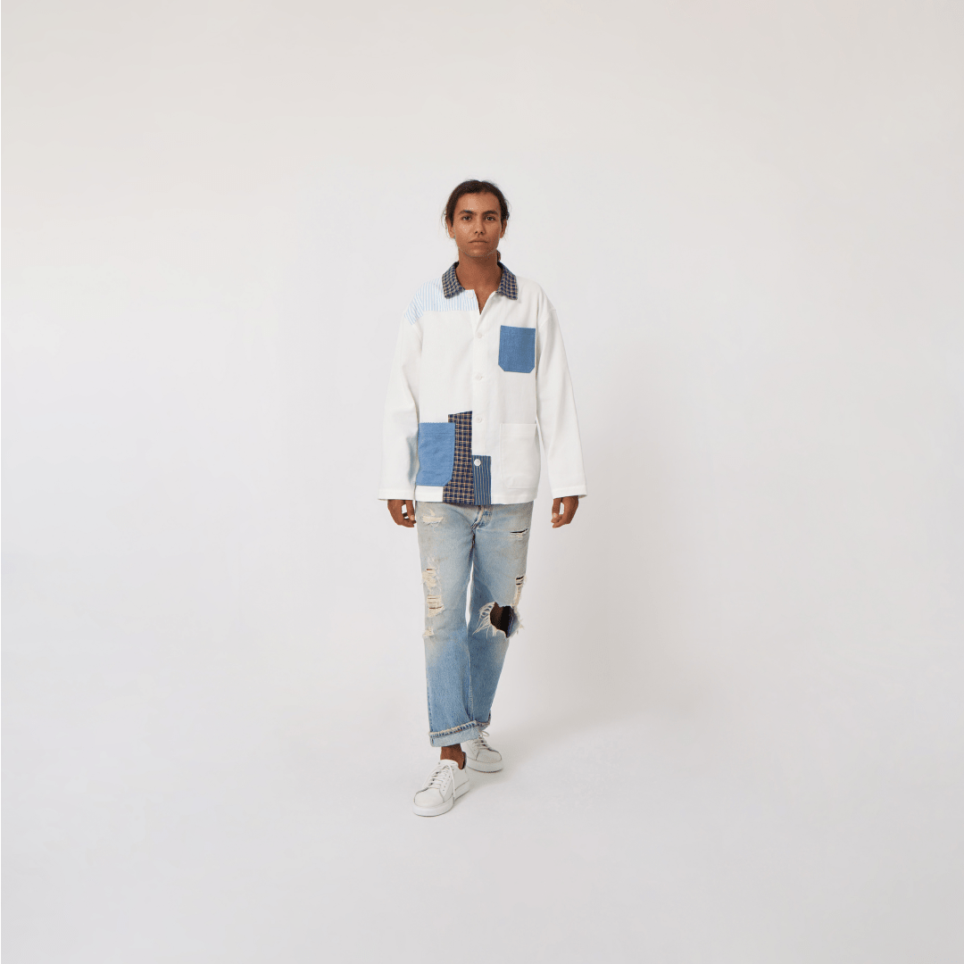 Handwoven White Patchwork Workshirt - RES IPSA