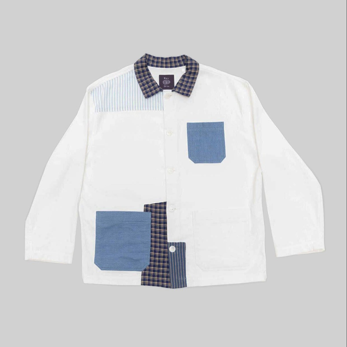Handwoven White Patchwork Workshirt - RES IPSA