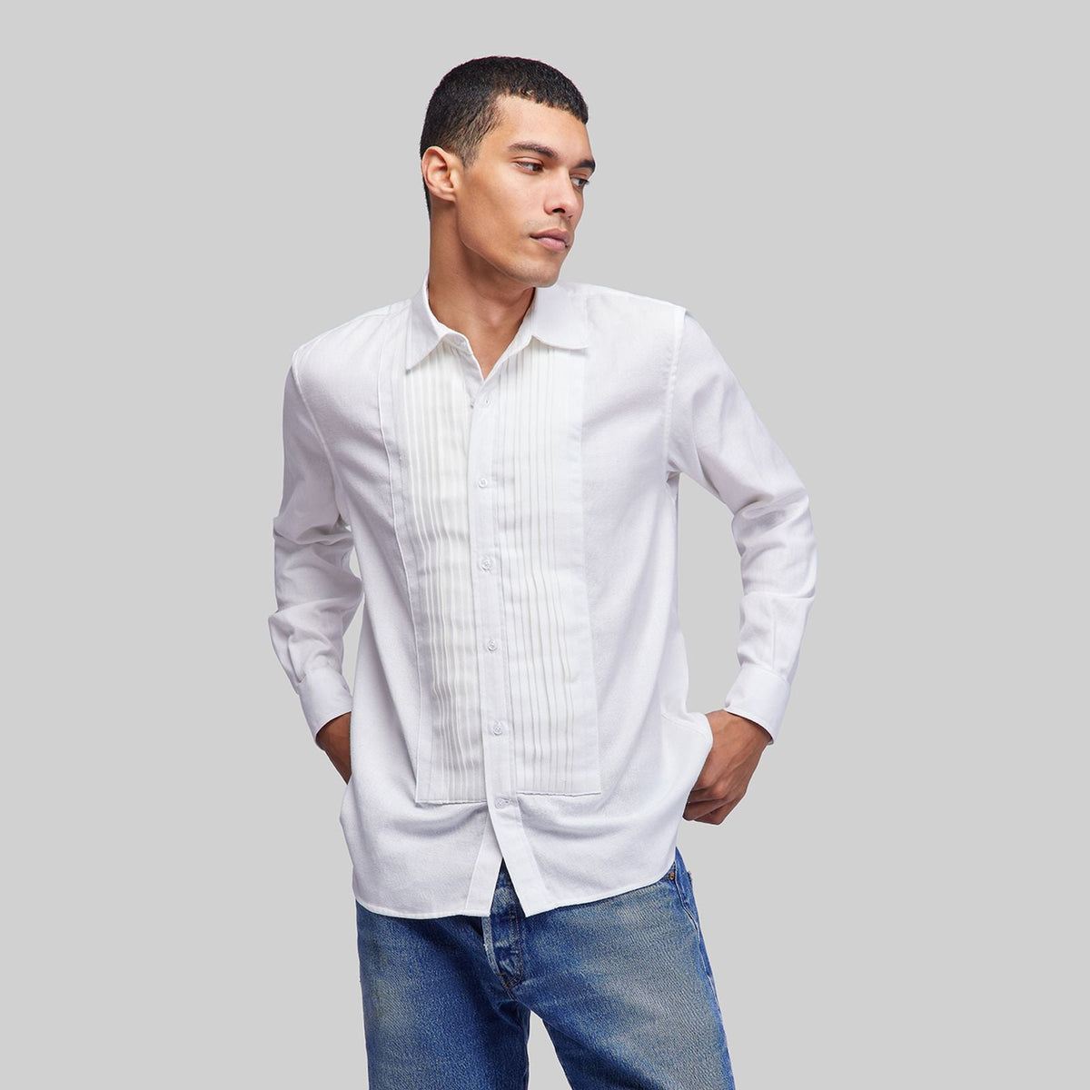 Handwoven White Tuxedo Shirt - RES IPSA