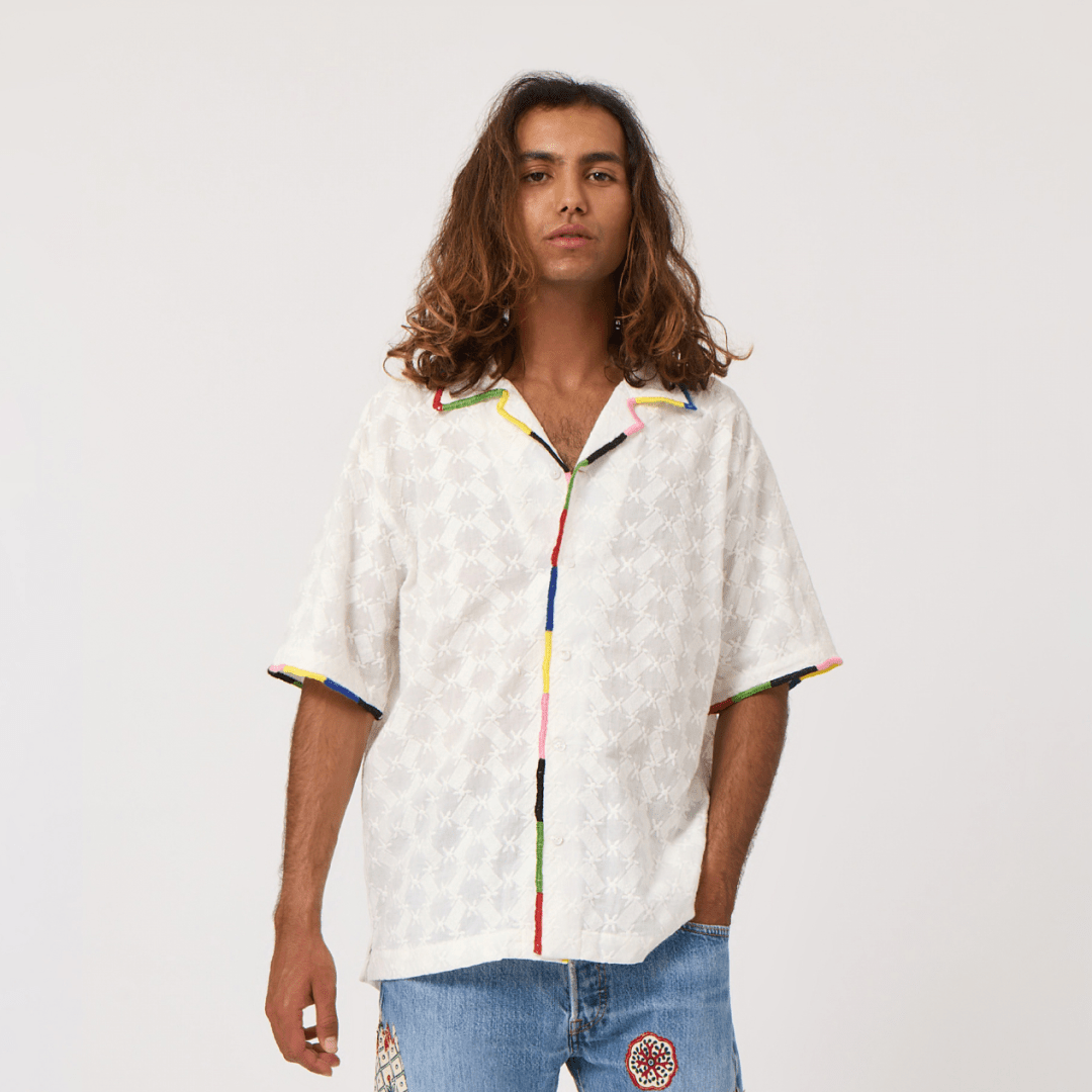 Lace Camp Shirt with Embroidered Trim - RES IPSA