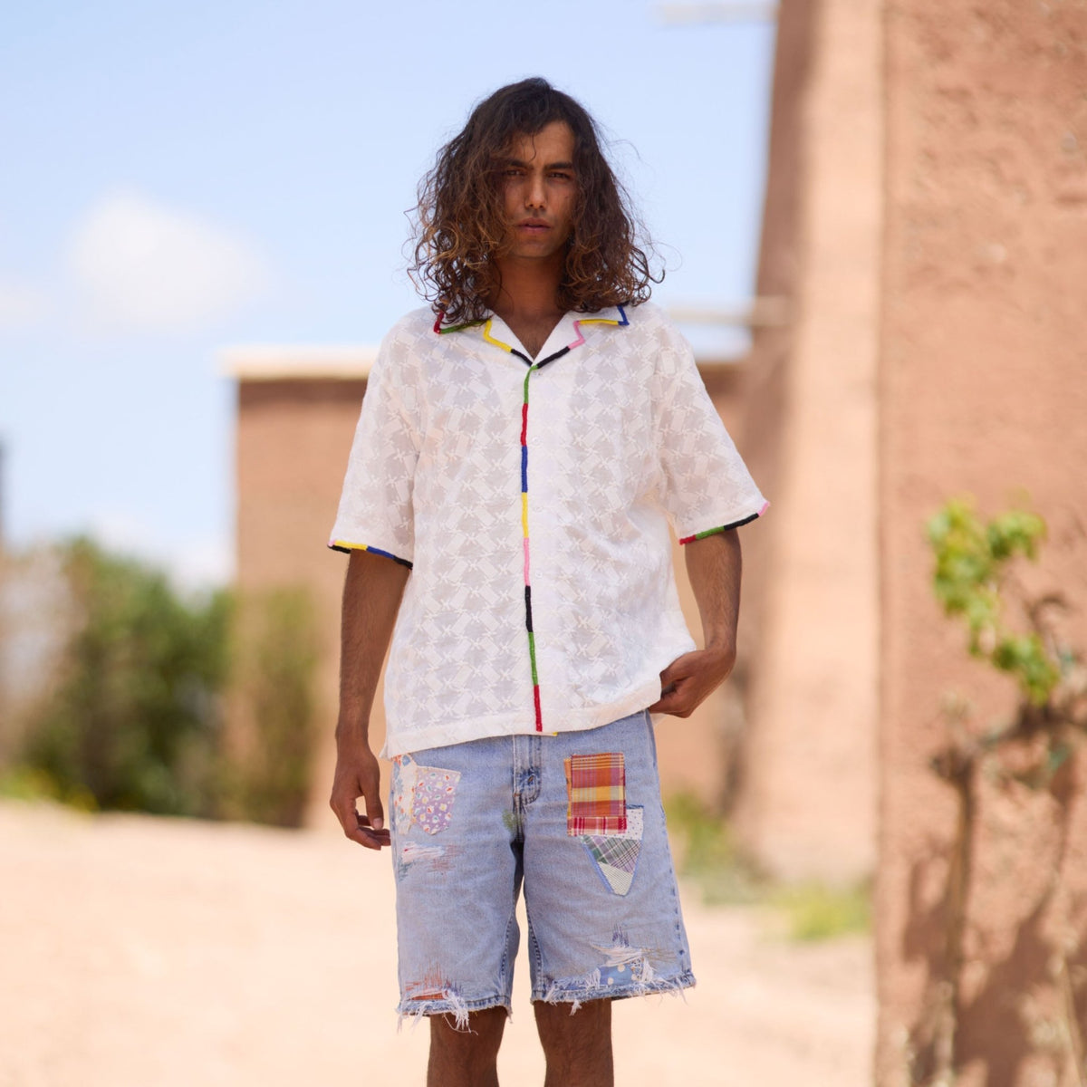Lace Camp Shirt with Embroidered Trim - RES IPSA