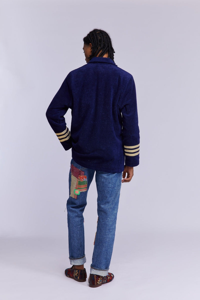 Navy Terry Cloth Double Breasted Jacket - RES IPSA