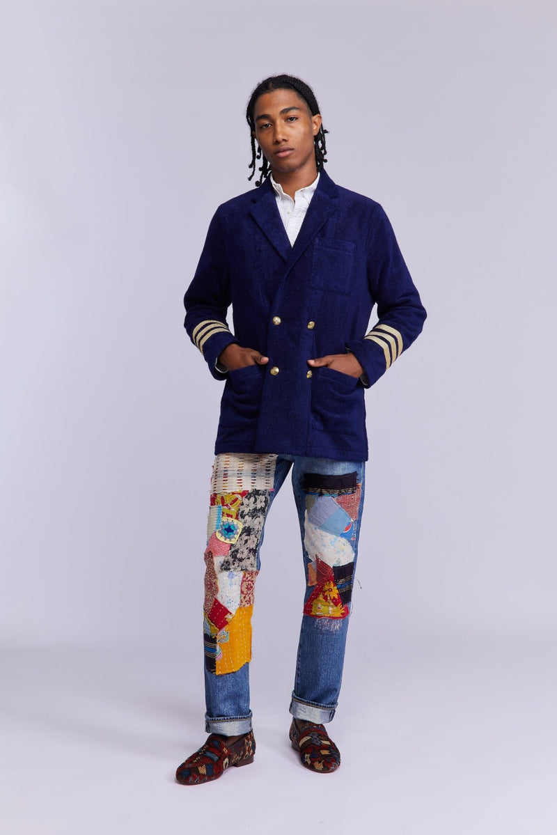 Navy Terry Cloth Double Breasted Jacket - RES IPSA
