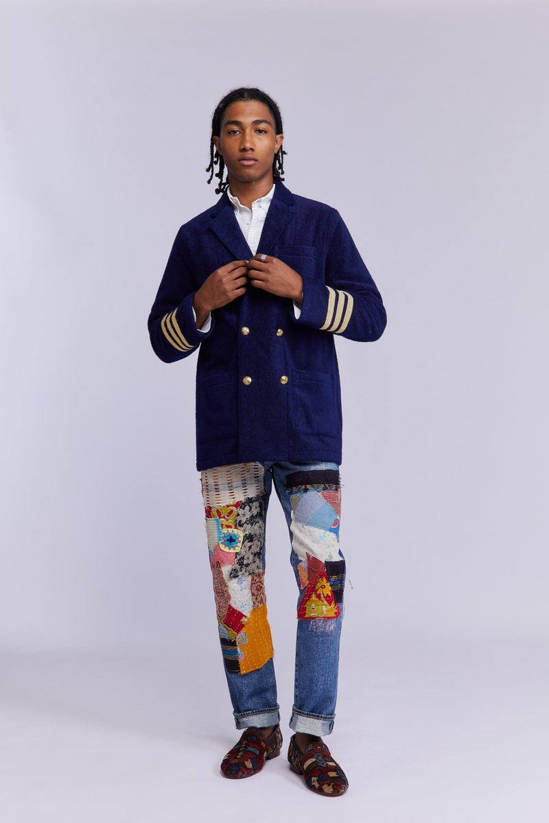 Navy Terry Cloth Double Breasted Jacket - RES IPSA