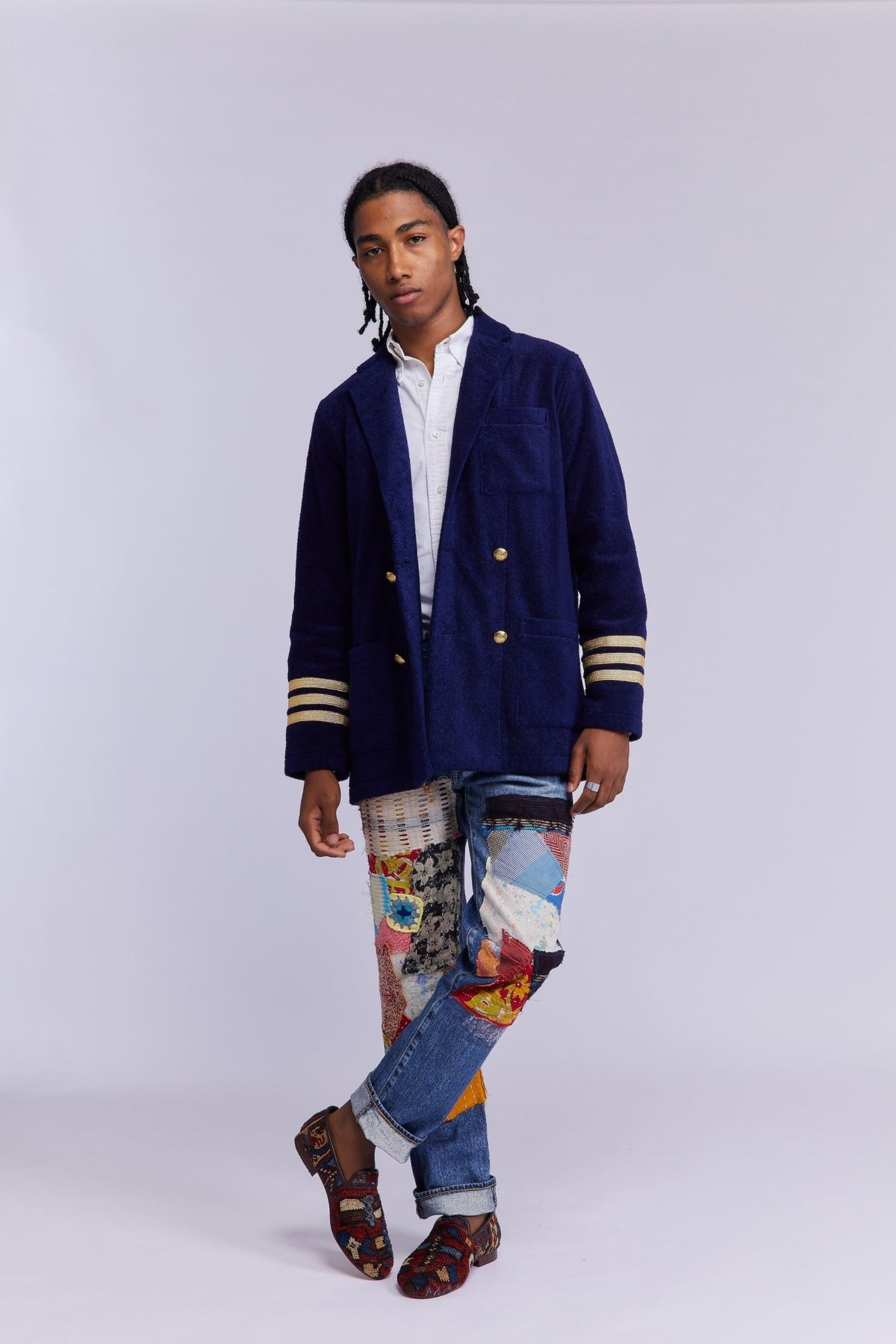 Navy Terry Cloth Double Breasted Jacket - RES IPSA
