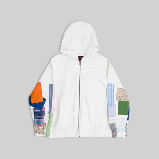 Zip Hoodie with Vintage Patchwork Sleeves - RES IPSA