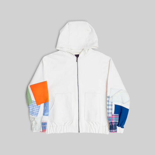 Zip Hoodie with Vintage Patchwork Sleeves - RES IPSA