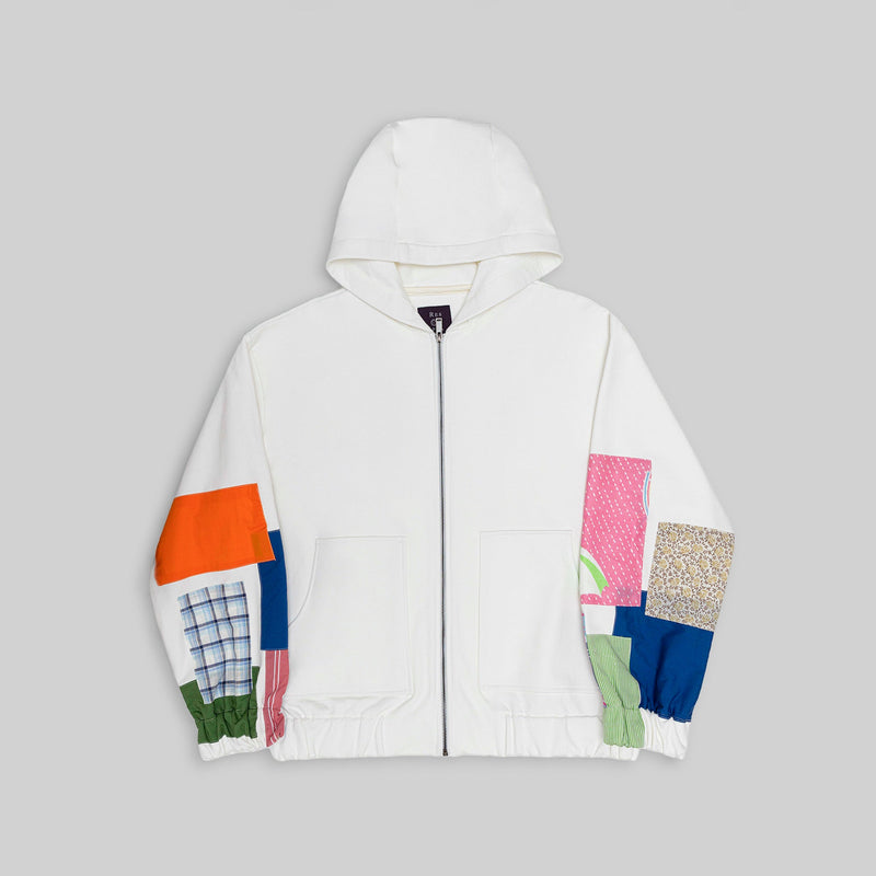 Zip Hoodie with Vintage Patchwork Sleeves - RES IPSA