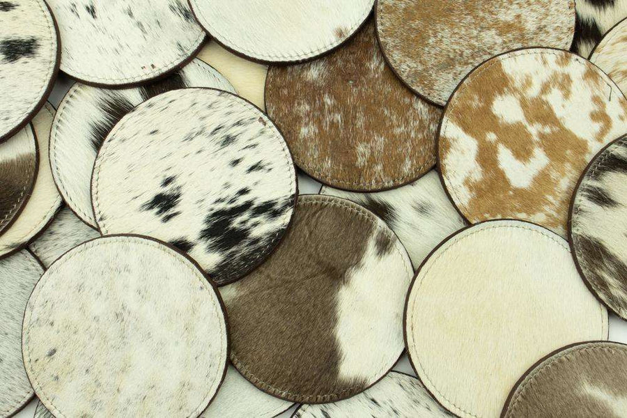Spade Cowhide Coaster Assorted - Size 4.5 Inches - Genuine Cowhide
