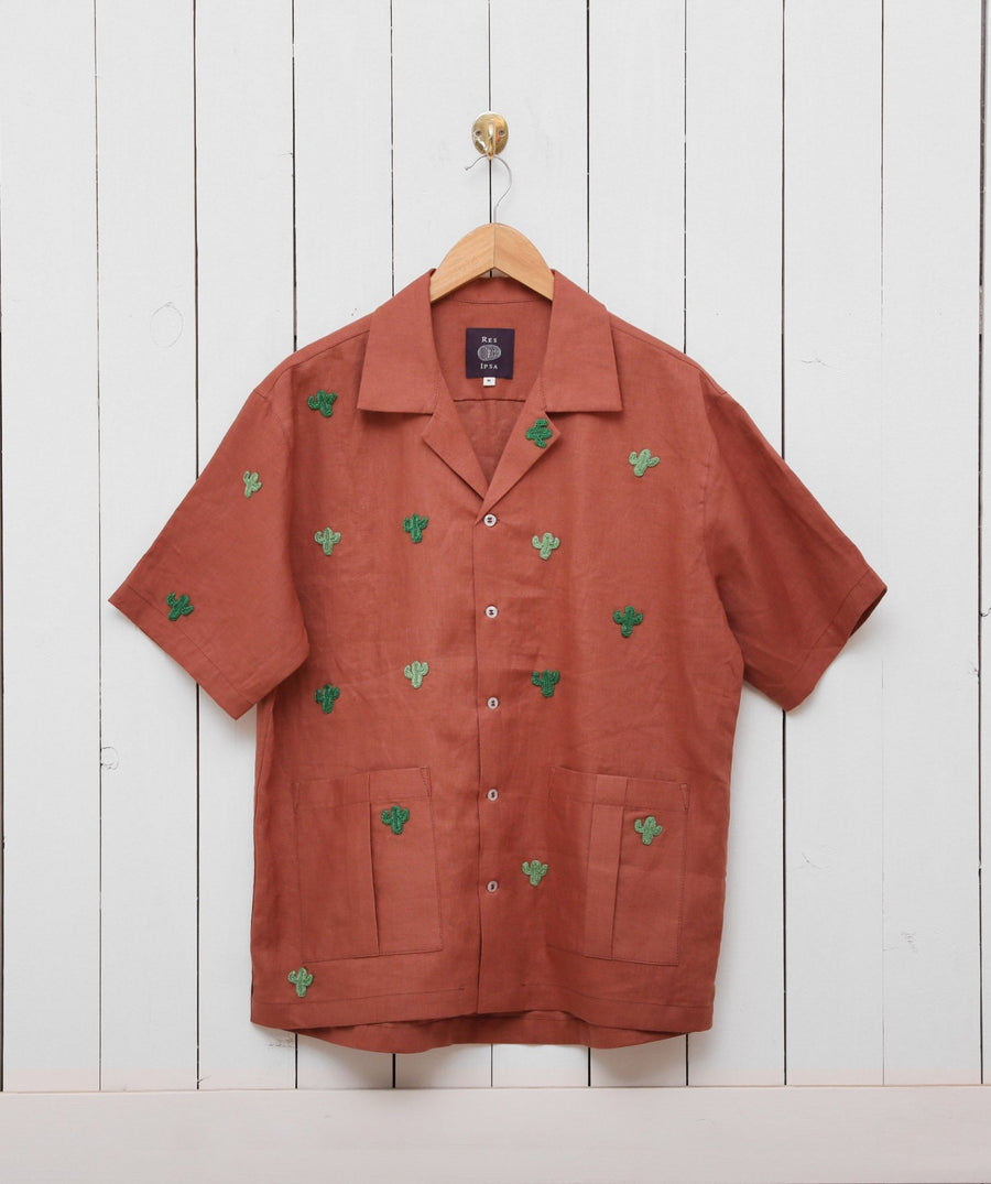 Linen Camp Shirt With Crochet Embroidery #3 - RES IPSA